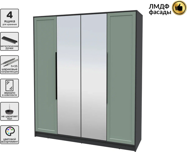 Изображение товара Шкаф Интерлиния Концепт Тренд КТ-Ш4(з) (антрацит/мята)