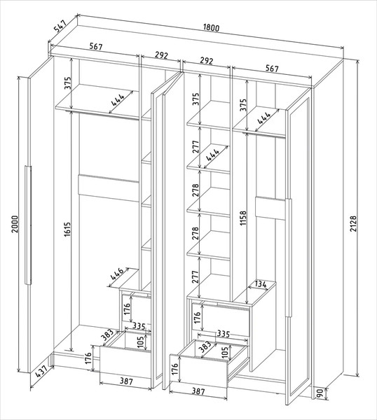 Изображение товара Шкаф Интерлиния Концепт Тренд КТ-Ш4 (белый платинум/дуб серый)