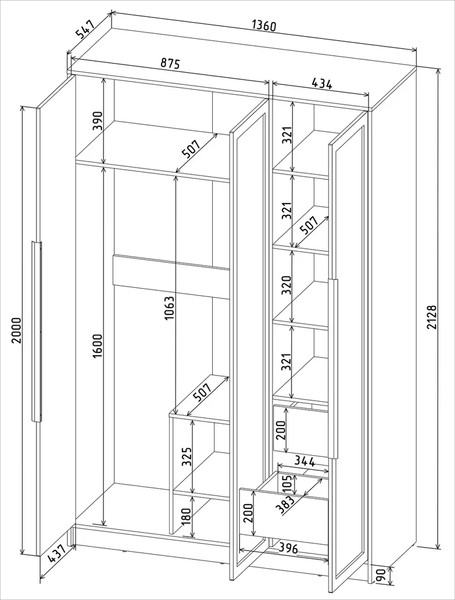 Изображение товара Шкаф Интерлиния Концепт Тренд КТ-Ш3 (белый платинум/индиго)