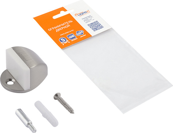 Изображение товара Ограничитель дверной Нора-М 107 / 7263 (матовый никель, с белой резинкой, хедер)