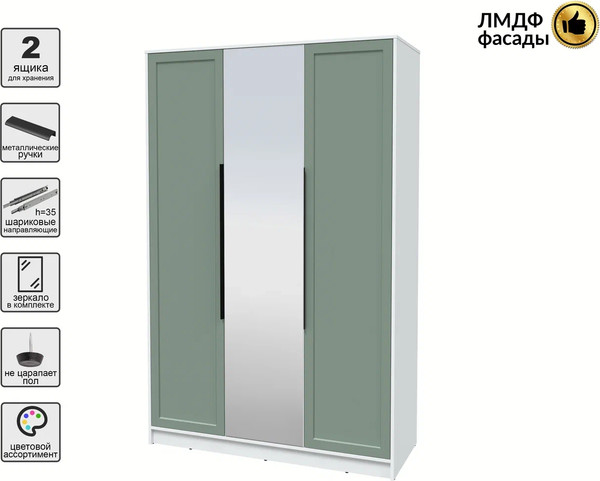 Изображение товара Шкаф Интерлиния Концепт Тренд КТ-Ш3(з) (белый платинум/мята)