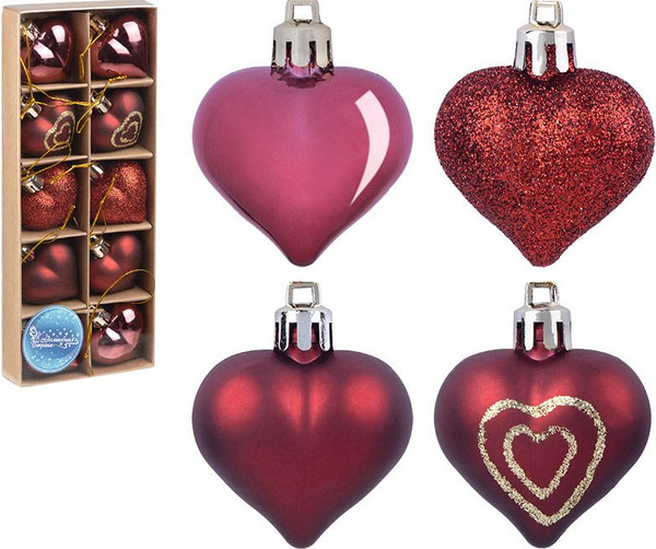 Изображение товара Набор елочных игрушек Волшебная страна Сердечки бордовые / 110446 (10шт)
