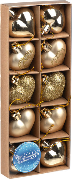 Изображение товара Набор елочных игрушек Волшебная страна Сердечки золотые / 110444 (10шт)