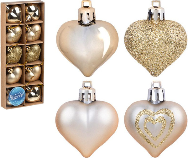 Изображение товара Набор елочных игрушек Волшебная страна Сердечки золотые / 110444 (10шт)