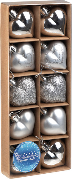 Изображение товара Набор елочных игрушек Волшебная страна Сердечки серебряные 110445 (10шт)