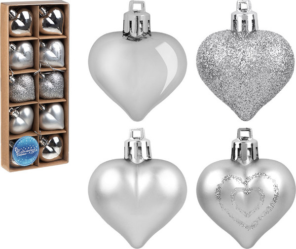 Изображение товара Набор елочных игрушек Волшебная страна Сердечки серебряные 110445 (10шт)