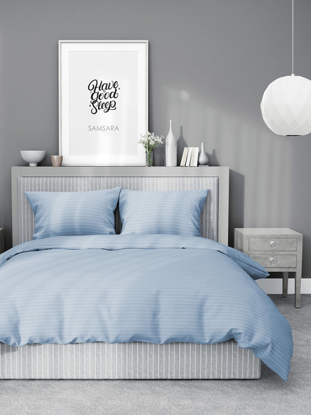 Изображение товара Комплект постельного белья Samsara Страйп-сатин Евро 50х70 (синий)
