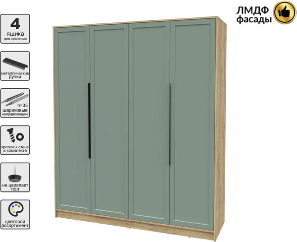 Изображение товара Шкаф Интерлиния Концепт Тренд КТ-Ш4 (дуб золотой/мята)