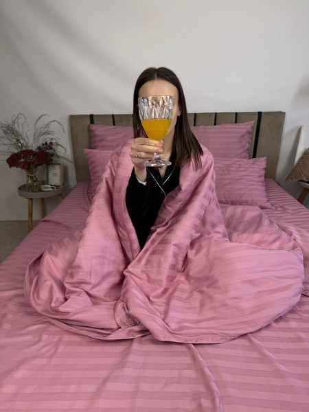 Изображение товара Комплект постельного белья Samsara Страйп-сатин 1.5сп 70х70 (пыльная роза)