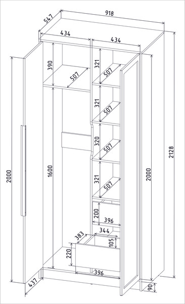 Изображение товара Шкаф Интерлиния Концепт Тренд КТ-Ш2 (дуб золотой/черный)
