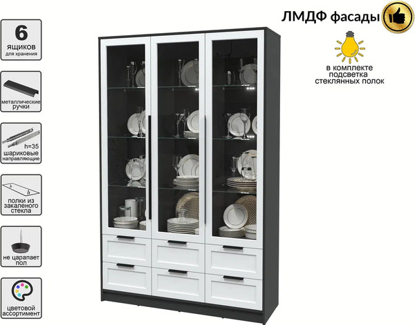 Изображение товара Шкаф с витриной Интерлиния Концепт Тренд КТ-ШВ3 с подсветкой (антрацит/белый)