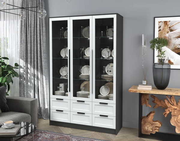 Изображение товара Шкаф с витриной Интерлиния Концепт Тренд КТ-ШВ3 с подсветкой (антрацит/белый)