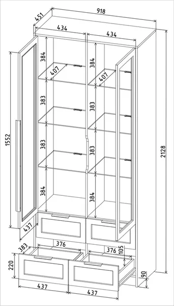 Изображение товара Шкаф с витриной Интерлиния Концепт Тренд КТ-ШВ2 с подсветкой (антрацит/верде)