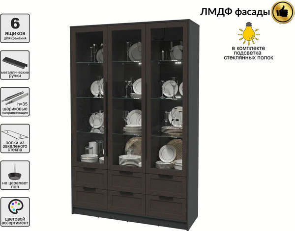 Изображение товара Шкаф с витриной Интерлиния Концепт Тренд КТ-ШВ3 с подсветкой (антрацит/дуб английский)