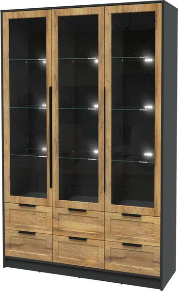Изображение товара Шкаф с витриной Интерлиния Концепт Тренд КТ-ШВ3 с подсветкой (антрацит/дуб вотан)