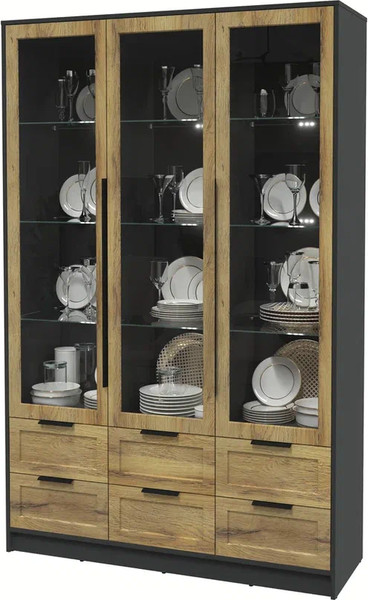 Изображение товара Шкаф с витриной Интерлиния Концепт Тренд КТ-ШВ3 с подсветкой (антрацит/дуб вотан)