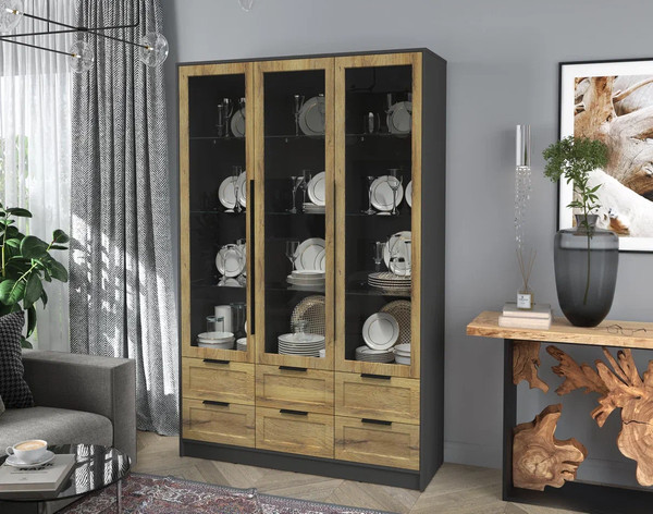 Изображение товара Шкаф с витриной Интерлиния Концепт Тренд КТ-ШВ3 (антрацит/дуб вотан)