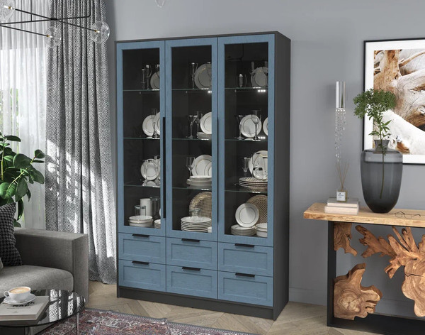 Изображение товара Шкаф с витриной Интерлиния Концепт Тренд КТ-ШВ3 с подсветкой (антрацит/дуб лазурный)