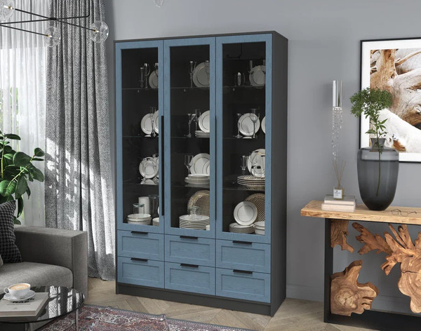 Изображение товара Шкаф с витриной Интерлиния Концепт Тренд КТ-ШВ3 (антрацит/дуб лазурный)