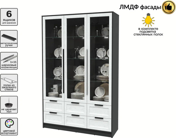 Изображение товара Шкаф с витриной Интерлиния Концепт Тренд КТ-ШВ3 с подсветкой (антрацит/дуб полярный)