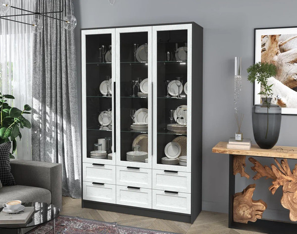 Изображение товара Шкаф с витриной Интерлиния Концепт Тренд КТ-ШВ3 с подсветкой (антрацит/дуб полярный)