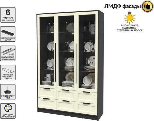 Изображение товара Шкаф с витриной Интерлиния Концепт Тренд КТ-ШВ3 с подсветкой (антрацит/дуб снежный)