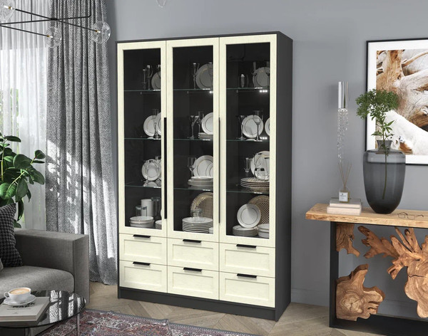 Изображение товара Шкаф с витриной Интерлиния Концепт Тренд КТ-ШВ3 с подсветкой (антрацит/дуб снежный)