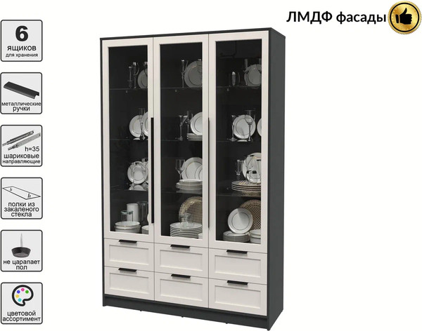 Изображение товара Шкаф с витриной Интерлиния Концепт Тренд КТ-ШВ3 (антрацит/кашемир)