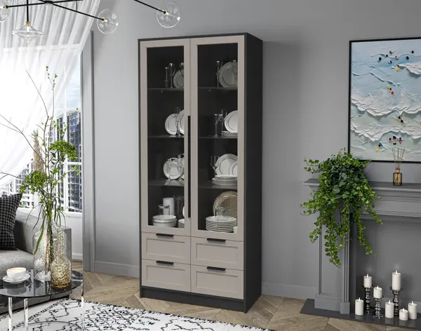 Изображение товара Шкаф с витриной Интерлиния Концепт Тренд КТ-ШВ2 (антрацит/луна)