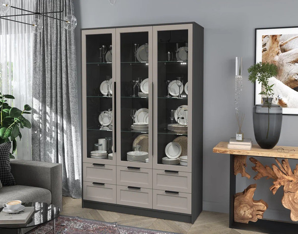 Изображение товара Шкаф с витриной Интерлиния Концепт Тренд КТ-ШВ3 с подсветкой (антрацит/луна)