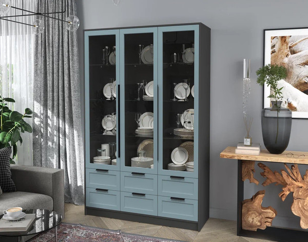 Изображение товара Шкаф с витриной Интерлиния Концепт Тренд КТ-ШВ3 (антрацит/океан)