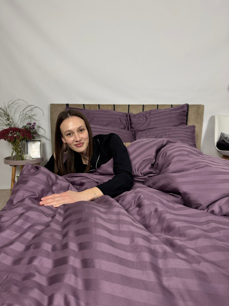 Изображение товара Комплект постельного белья Samsara Страйп-сатин 1.5сп 70х70 (черника)