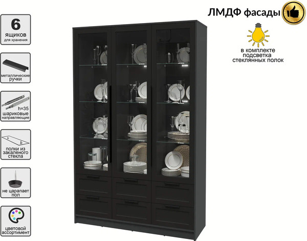 Изображение товара Шкаф с витриной Интерлиния Концепт Тренд КТ-ШВ3 с подсветкой (антрацит/черный)