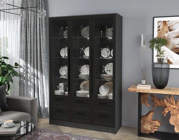 Изображение товара Шкаф с витриной Интерлиния Концепт Тренд КТ-ШВ3 с подсветкой (антрацит/черный)