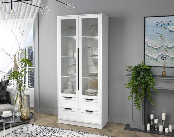 Изображение товара Шкаф с витриной Interline Концепт Тренд КТ-ШВ2 с подсветкой (белый платинум/белый)