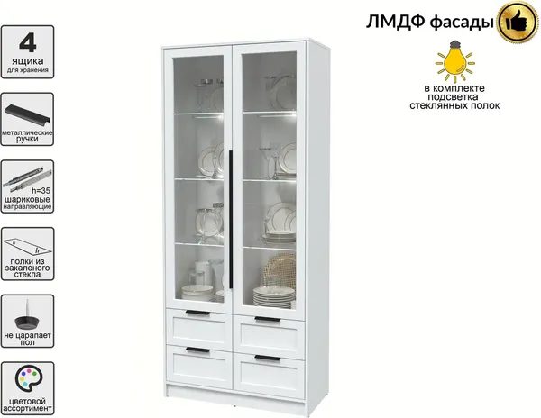 Изображение товара Шкаф с витриной Interline Концепт Тренд КТ-ШВ2 с подсветкой (белый платинум/белый)