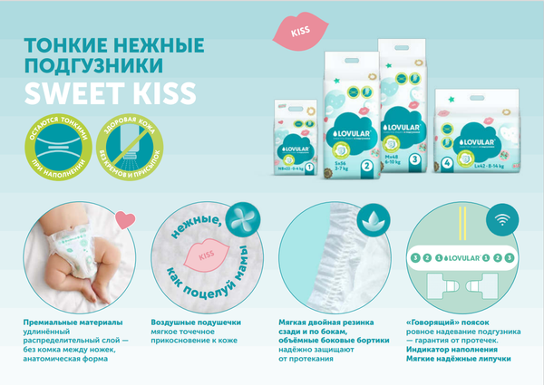 Изображение товара Подгузники детские Lovular New Sweet Kiss L 8-14кг (42шт)
