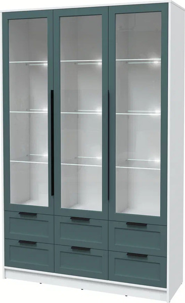Изображение товара Шкаф с витриной Интерлиния Концепт Тренд КТ-ШВ3 с подсветкой (белый платинум/верде)