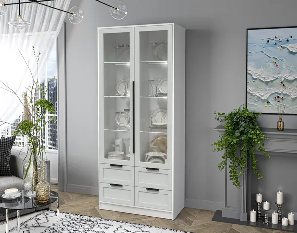 Изображение товара Шкаф с витриной Interline Концепт Тренд КТ-ШВ2 с подсветкой (белый платинум/грей)