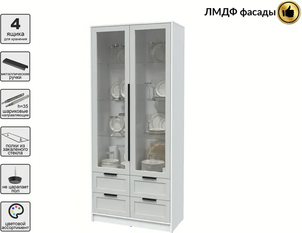 Изображение товара Шкаф с витриной Интерлиния Концепт Тренд КТ-ШВ2 (белый платинум/грей)