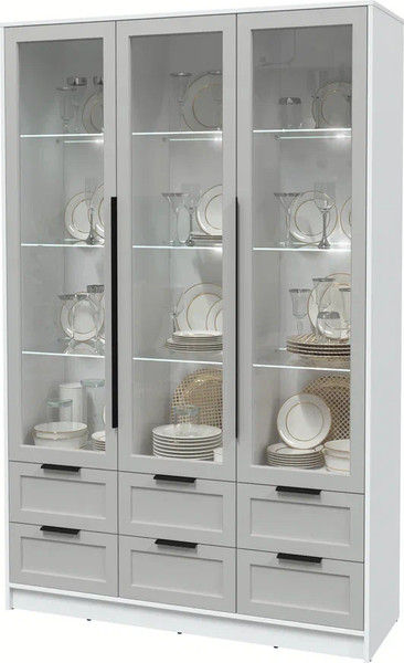Изображение товара Шкаф с витриной Интерлиния Концепт Тренд КТ-ШВ3 с подсветкой (белый платинум/грей)