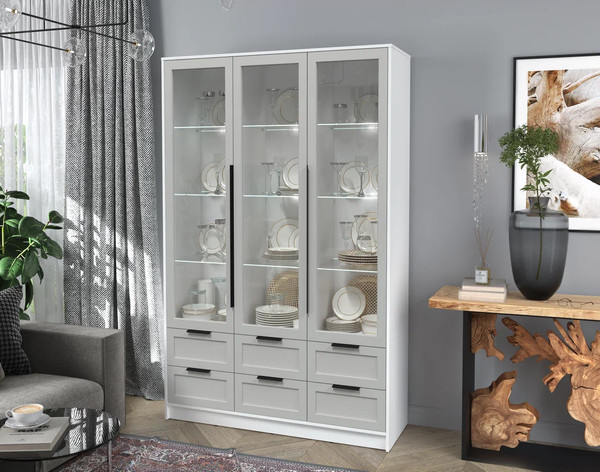 Изображение товара Шкаф с витриной Интерлиния Концепт Тренд КТ-ШВ3 с подсветкой (белый платинум/грей)