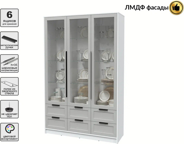 Изображение товара Шкаф с витриной Интерлиния Концепт Тренд КТ-ШВ3 (белый платинум/грей)