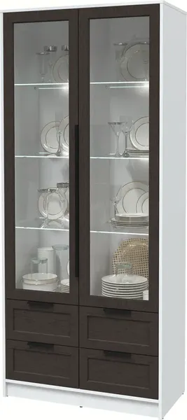 Изображение товара Шкаф с витриной Interline Концепт Тренд КТ-ШВ2 с подсветкой (белый платинум/дуб английский)