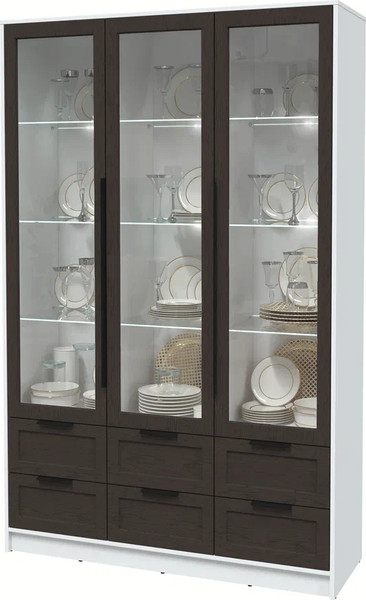 Изображение товара Шкаф с витриной Интерлиния Концепт Тренд КТ-ШВ3 с подсветкой (белый платинум/дуб английский)