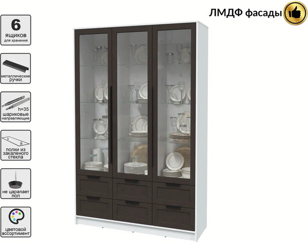 Изображение товара Шкаф с витриной Интерлиния Концепт Тренд КТ-ШВ3 (белый платинум/дуб английский)