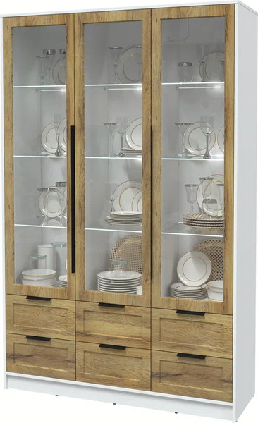 Изображение товара Шкаф с витриной Интерлиния Концепт Тренд КТ-ШВ3 с подсветкой (белый платинум/дуб вотан)