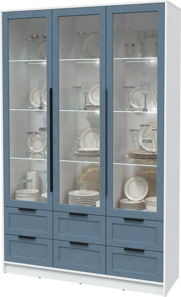Изображение товара Шкаф с витриной Интерлиния Концепт Тренд КТ-ШВ3 с подсветкой (белый платинум/дуб лазурный)