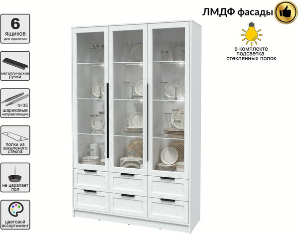 Изображение товара Шкаф с витриной Интерлиния Концепт Тренд КТ-ШВ3 с подсветкой (белый платинум/дуб полярный)