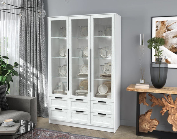 Изображение товара Шкаф с витриной Интерлиния Концепт Тренд КТ-ШВ3 с подсветкой (белый платинум/дуб полярный)